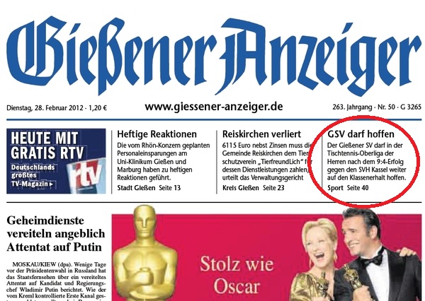 Der GSV wieder einmal auf Seite 1