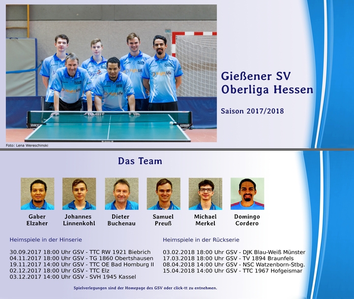 Tischtennis Oberliga Heimspieltermine des Gießener SV 2017